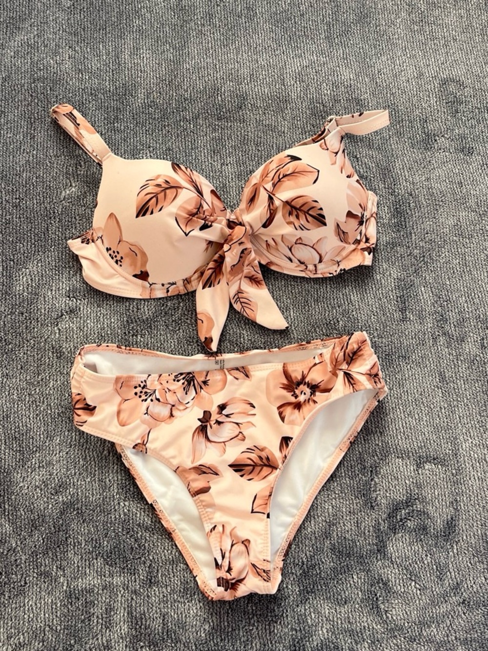 Floral Tie-Front Peach Bikini Set - Women Swim Bikini